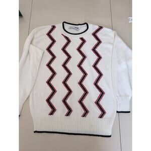 Vintage Vivanti Signature USA Sweater Large Ivory Zig Zag Geometric Knit 80s 90s
